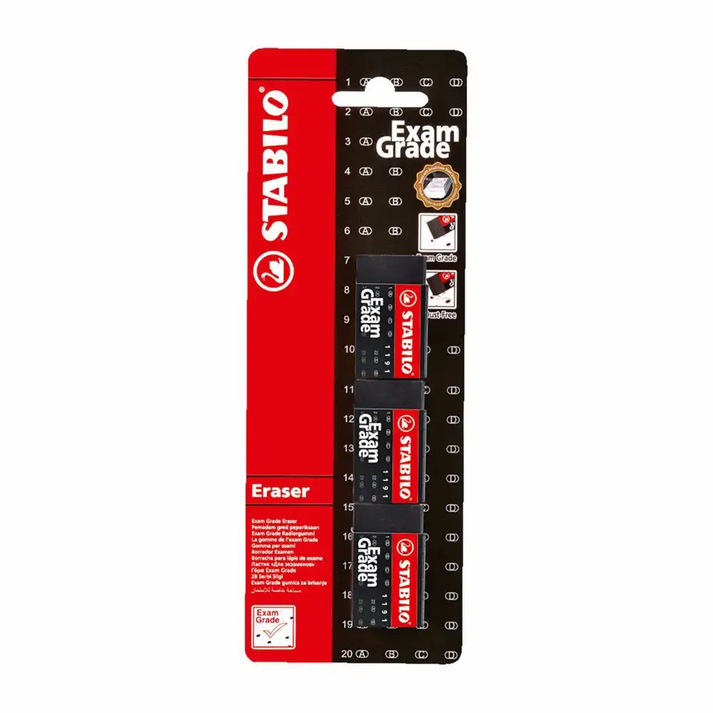 Set 3 radiere Stabilo Exam Grade 1191, cauciuc sintetic, 40 x 22 x 11 mm, negru/alb