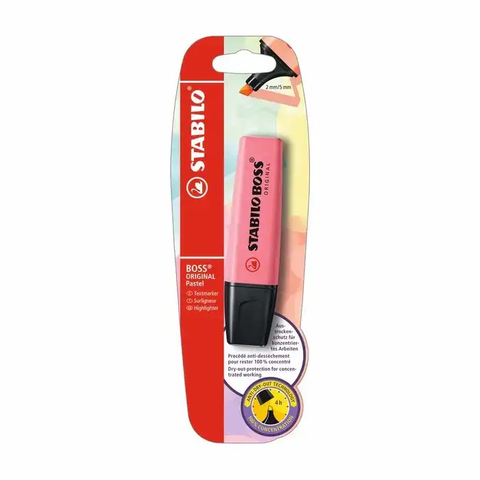 Textmarker Stabilo Boss Original Pastel, galben roz cherry, blister
