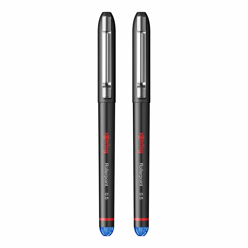Set 2 rollere Rotring Tikky, albastre, varf Needle Point, cerneala lichida, clip metalic
