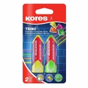 Radiera Kores Trino, Design Triunghiular, 2 Bucati, Moale si Eficienta, Albastru si Verde