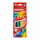 Set Creioane Triunghiulare Kores, 12 Culori, Lemn de Inalta Calitate, Pigmenti Intensi, Confortabile