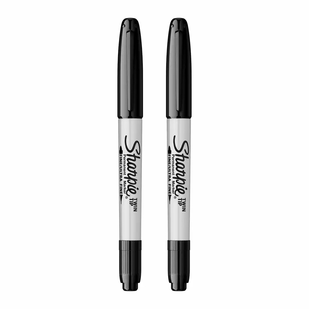 Set 2 markere permanente Papermate Sharpie Twin Tip, culori intense, cerneala rezistenta, varfuri duble
