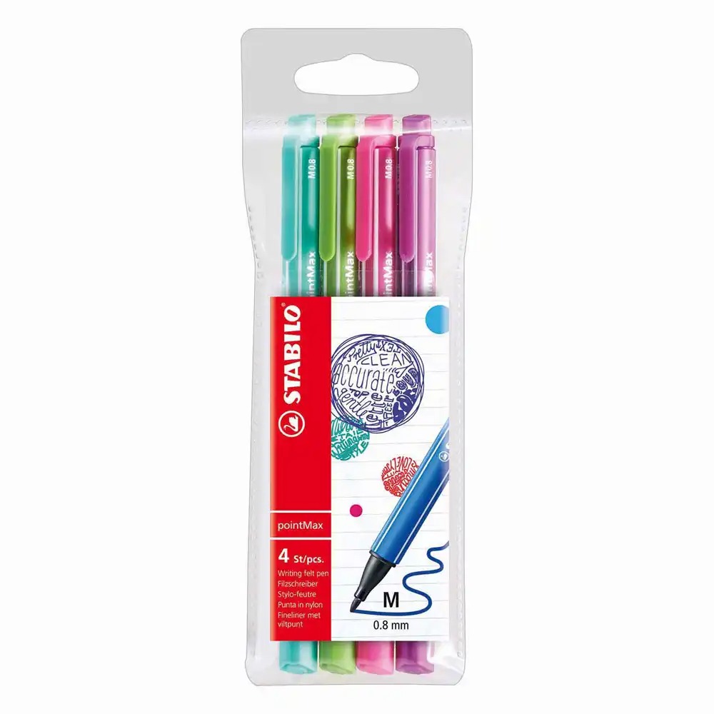 Set 4 Finelinere Stabilo PointMax, 0.8 mm, Culori Pastelate, Ambalaj Blister