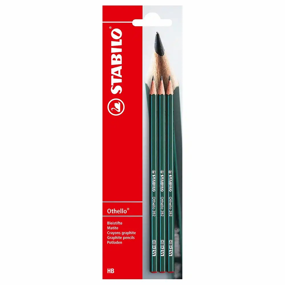 Set 3 Creioane Grafit Stabilo Othello 282 HB, Corp Verde, Fara Radiera