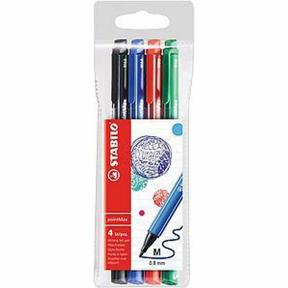 Set Finelinere Stabilo PointMax, Varf 0.8 mm, 4 Culori - Albastru, Negru, Rosu, Verde