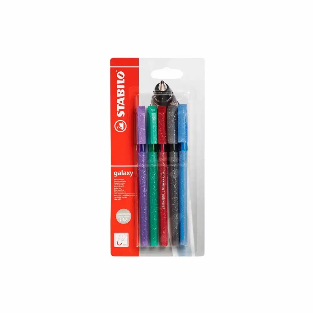 Set 5 Pixuri Stabilo Galaxy 818, M, 0.45 mm, Culori: albastru, negru, rosu, violet, verde