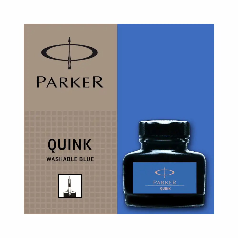Cerneala Parker Quink Washable albastra, 57 ml - Scrie fin si curat cu stilourile Parker