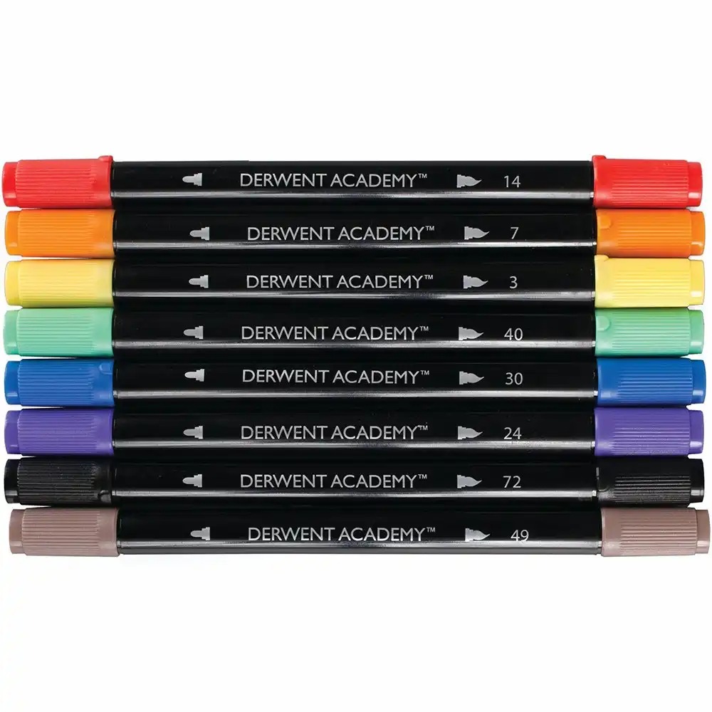 Carioci DERWENT Academy, 2 capete, 8 culori - Set versatil pentru desenatori in devenire