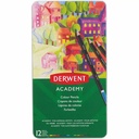 Creioane colorate DERWENT Academy, 12 culori, pentru artisti in devenire, culori vibrante, corp din lemn