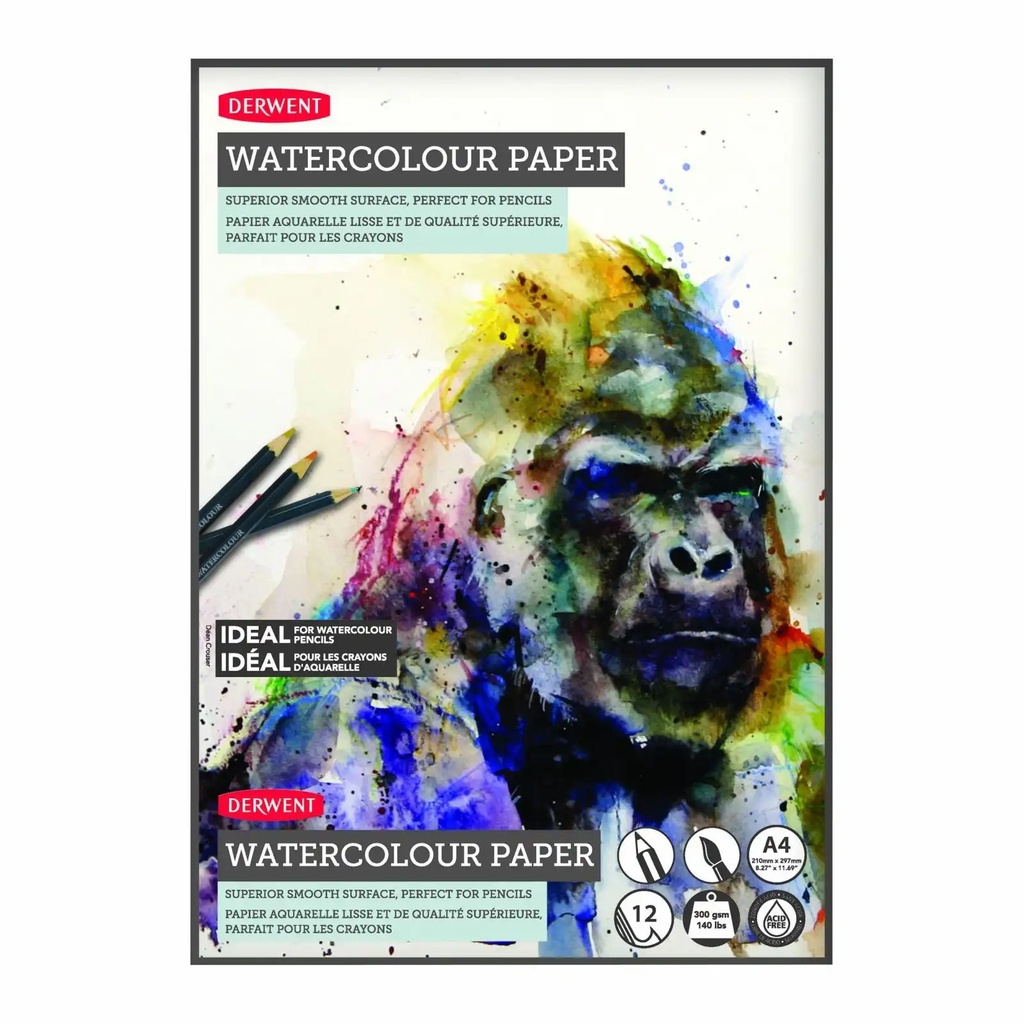 Caiet pentru desen Derwent Professional A4, 12 coli, 300 gsm, pentru acuarele, hartie de calitate premium