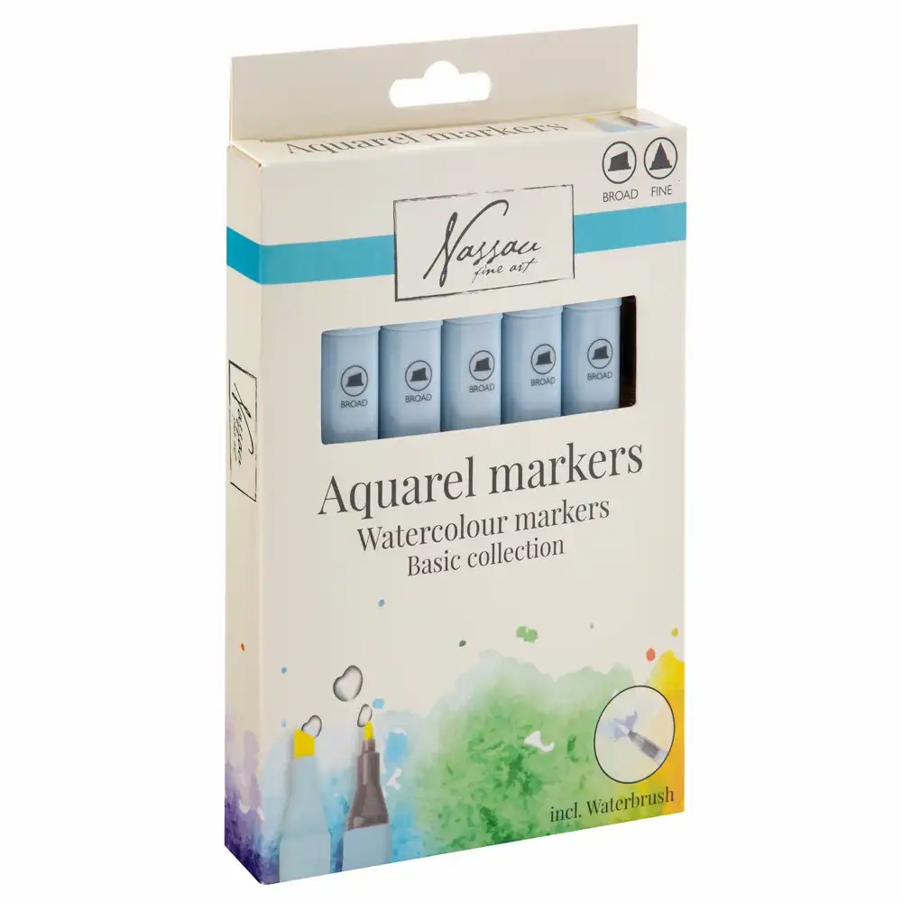 Set 6 markere acuarelabile Creative Craft Nassau Fine Art, pensula cu rezervor, perfecte pentru desene si picturi