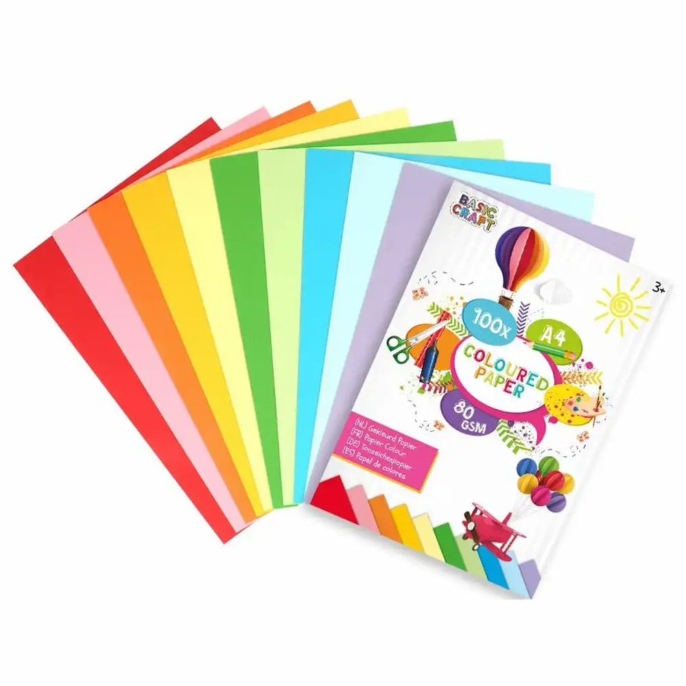 Set 100 foi hartie colorata Creative Craft, 80g, 10 culori vibrante, pentru proiecte artistice