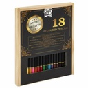 Set 18 creioane colorate Creative Craft ID in cutie de lemn, culori vibrante pentru desen si colorat