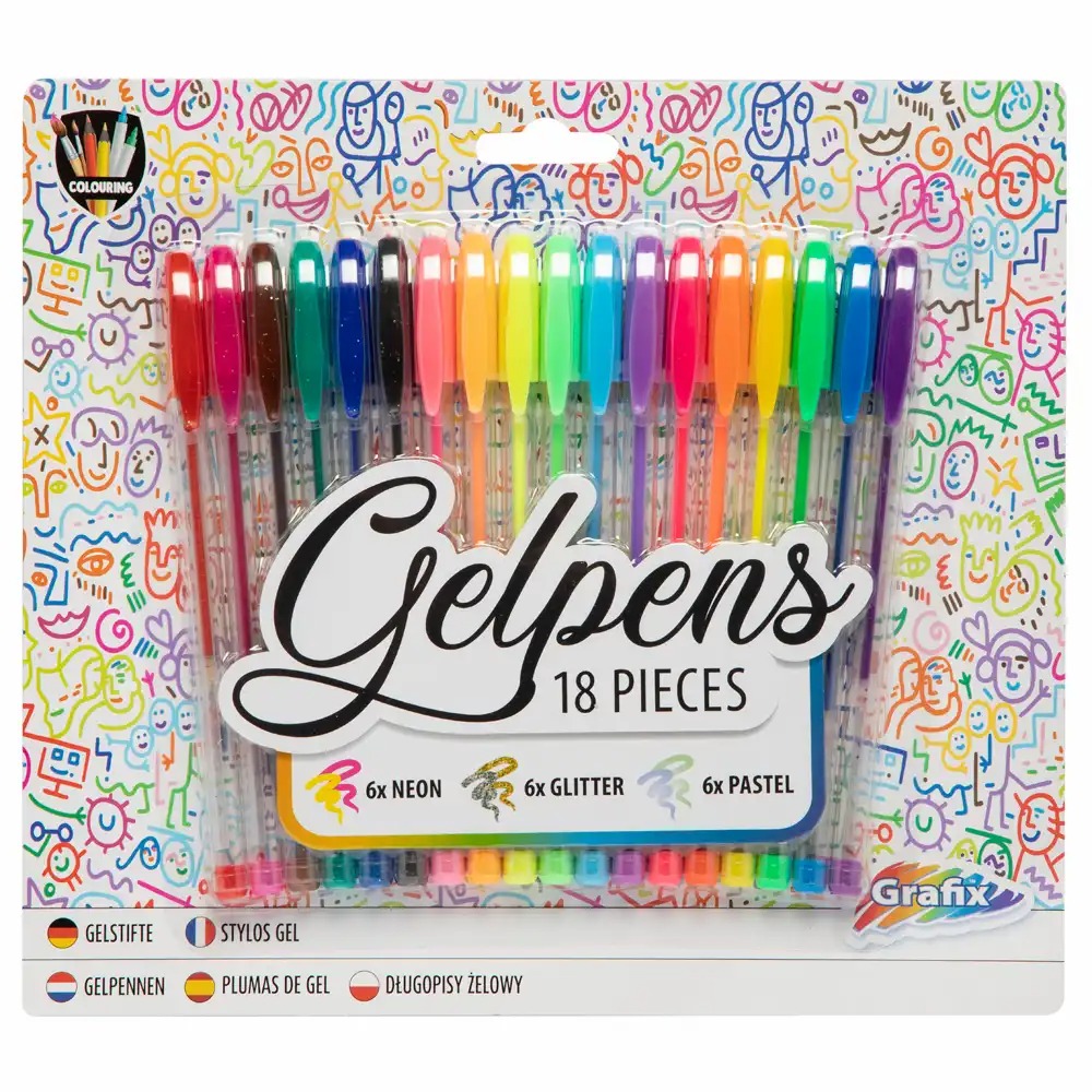 Set 18 pixuri cu gel Creative Craft Grafix, Neon/Sclipici/Pastel, aducand stralucire si creativitate in scrisul tau