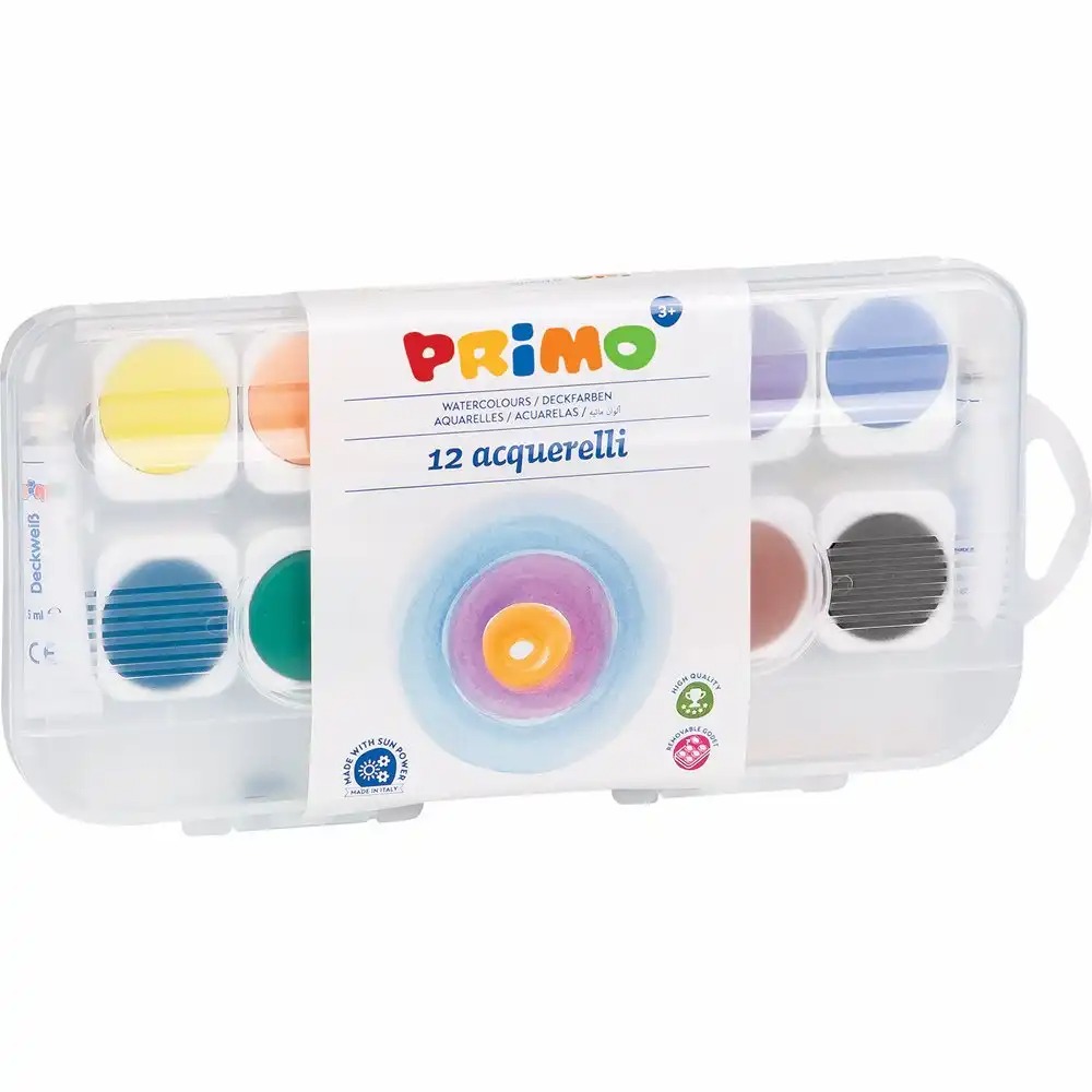 Acuarele Morocolor Primo, 12 culori, diametru pastila 30 mm, culori stralucitoare, set complet cu paleta si pensula