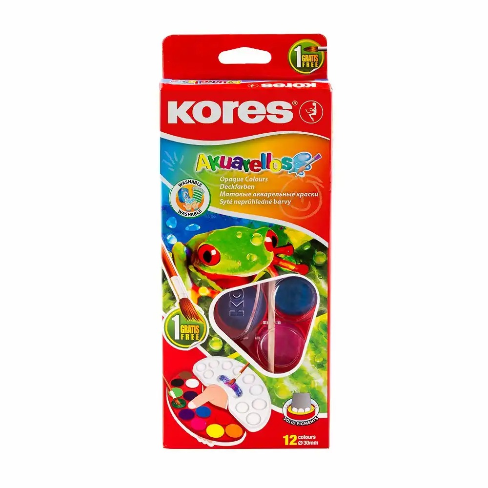 Set Acuarele Kores Akuarellos, 30 mm, 12 culori - Culori Vibrante, Pastile Generoase
