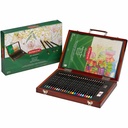 Set pentru desen DERWENT Academy, 27 piese, Creioane colorate pastel, neon si metalice, in cutie eleganta din lemn