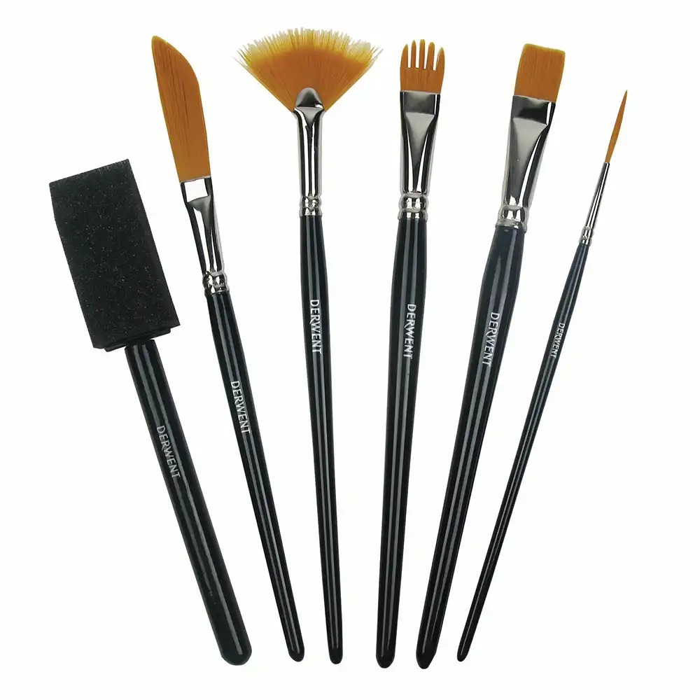 Set pensule DERWENT, 6 buc, tehnici variate, pensula cu spuma, pentru acuarela