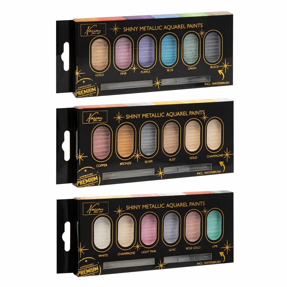 Set 6 acuarele si pensula Creative Craft Nassau Fine Art, culori intense, pensula inclusa, pentru artisti de toate nivelurile