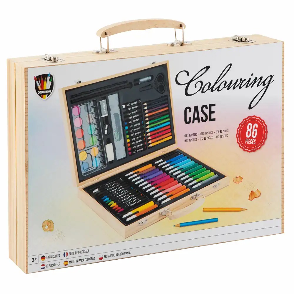 Set pictura si desen Craft Grafix, 86 piese in cutie lemn, ideal pentru artistii in devenire