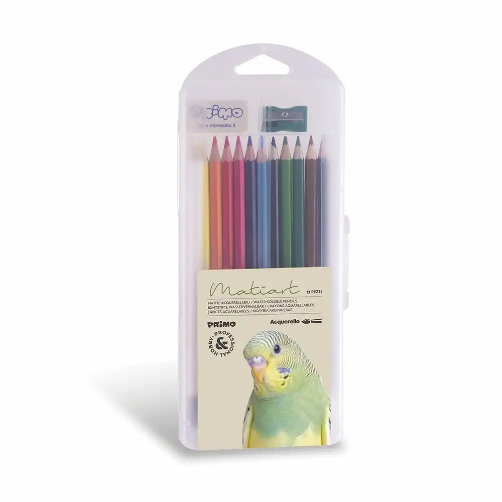 Set creioane colorate Morocolor Primo, 12 culori vibrante, solubile in apa, pensula inclusa