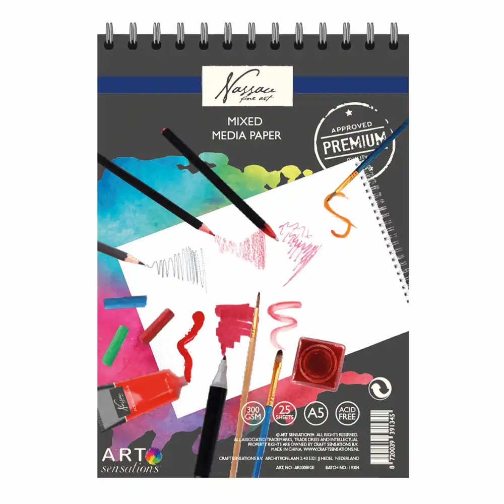 Bloc desen cu spira Creative Craft A5, 300 g, 20 file, ideal pentru Mixed Media