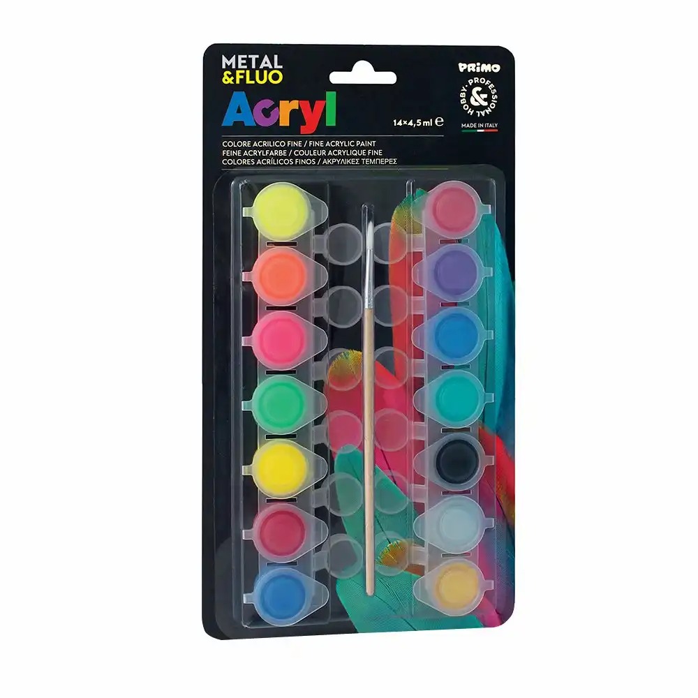 Set de Tempera Morocolor Primo, 14 culori vibrante, 15 ml/tub, pensula inclusa