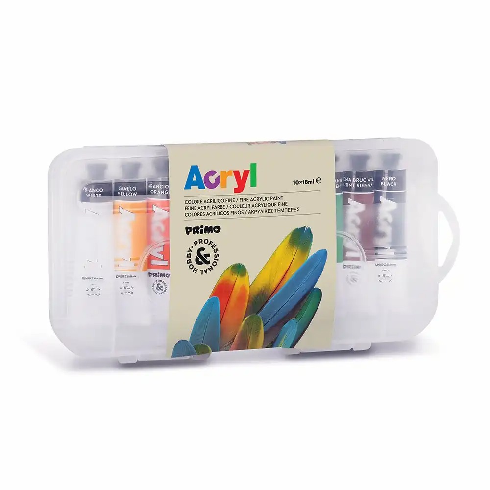 Set tempera acrilica Morocolor Primo, 10 culori vibrante, 18 ml/tub, pentru artisti de toate nivelurile