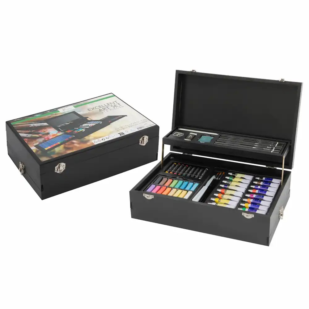 Trusa Creative Craft 115 piese, desen in cutie lemn, pentru copii si adulti