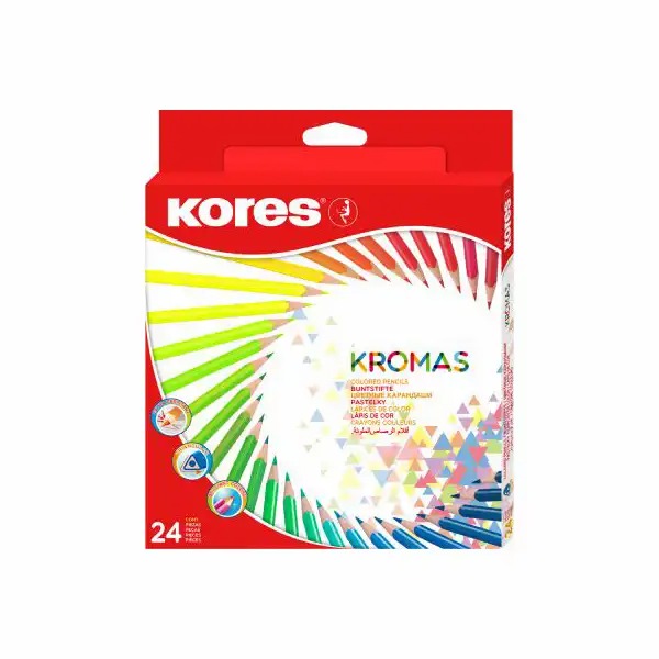 Creioane colorate Kores Kromas Triunghiulare 3 mm, 24 culori - Artisti si Entuziasti de Arta