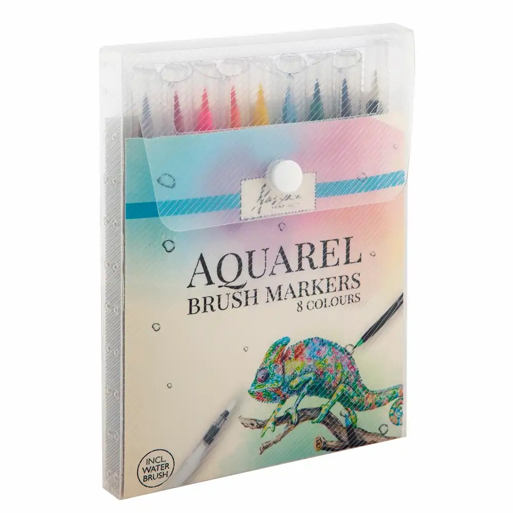 Set markere Nassau Fine Art, pensula acuarela, 8 culori intense, pensula apa inclusa