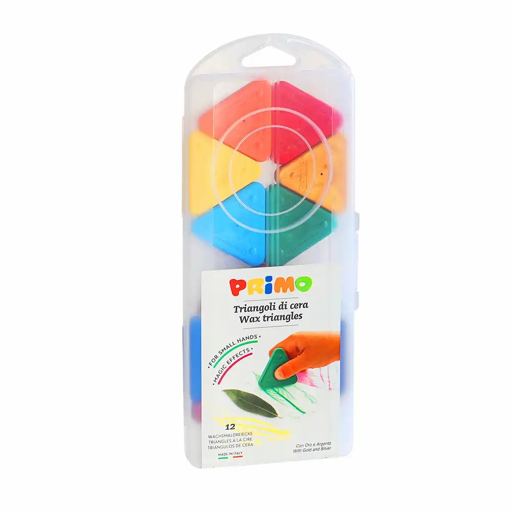 Creioane cerate triunghiulare Morocolor Primo, 12 culori, ergonomic si rezistente, ideale pentru artisti de toate varstele