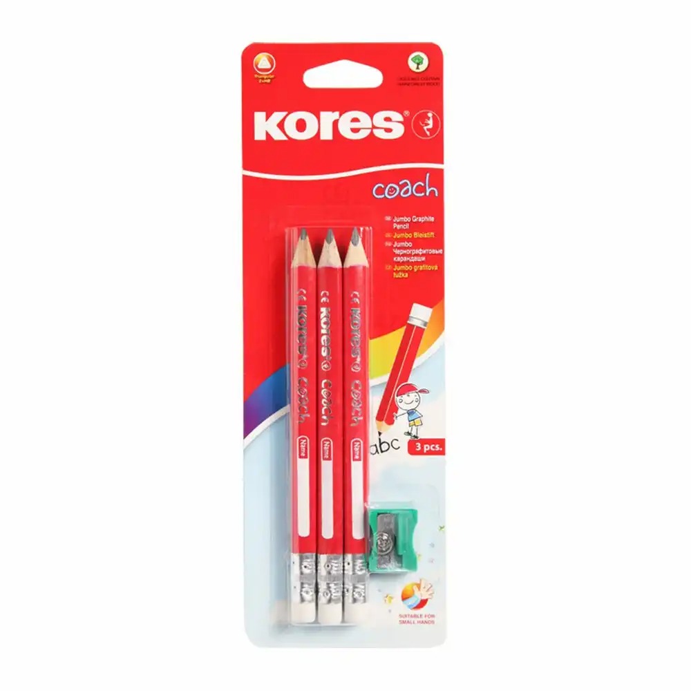 Set 3 Creioane Kores Triunghiulare Coach Grafitos, Mina HB, Ergonomice