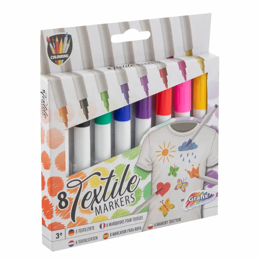 Set 8 markere textile Creative Craft Grafix, culori variate, durabile, pentru proiecte creative