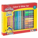 Set Creative Craft Play-Doh, 12 carioci si 12 tuburi lipici sclipitor, pentru creatii artistice unice