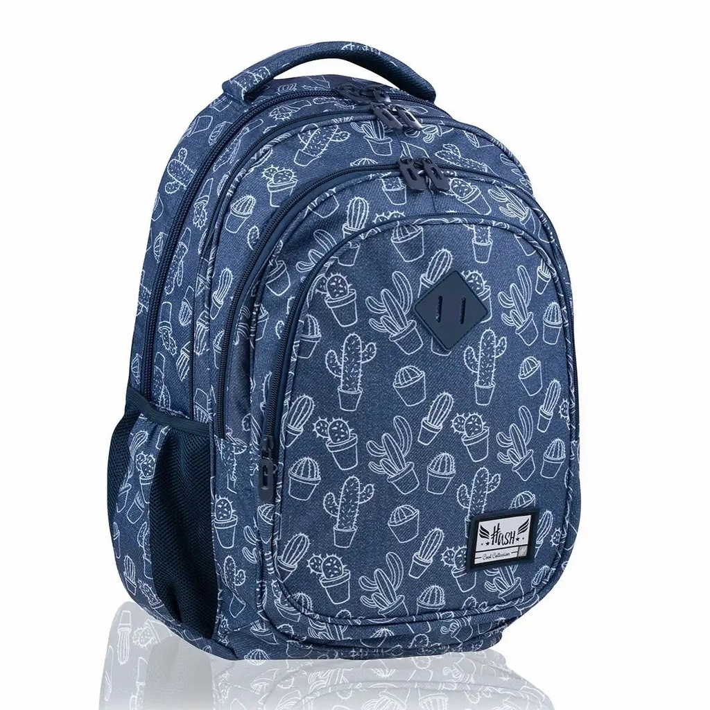 Ghiozdan Hash HS-233, 4 compartimente, design cactusi, maner intarit, spate profilat, laptop, iesire casti