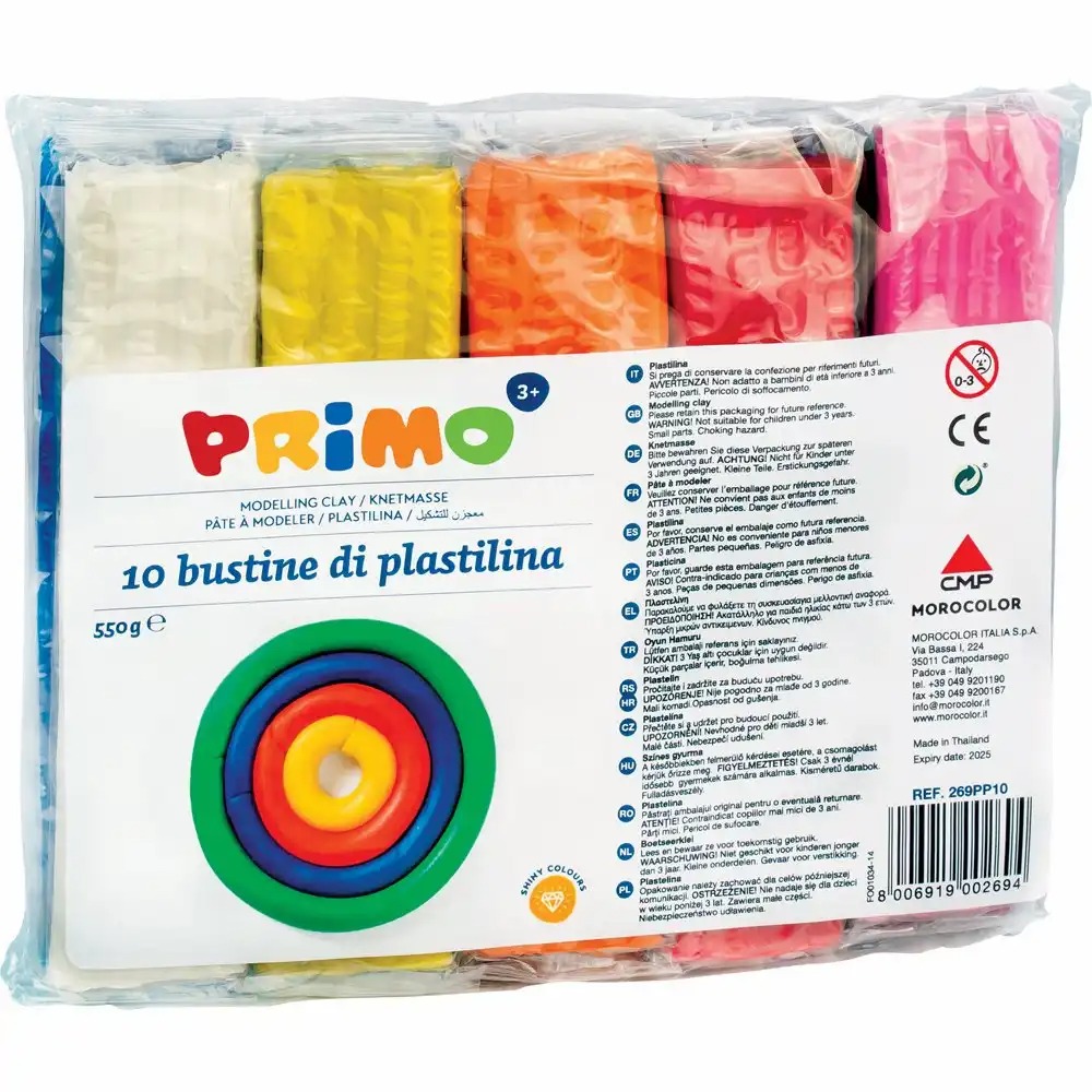 Plastilina Morocolor Primo, 550 g/cutie, 10 culori - Set Modelare Creativa, Textura Maleabila, Reutilizabila