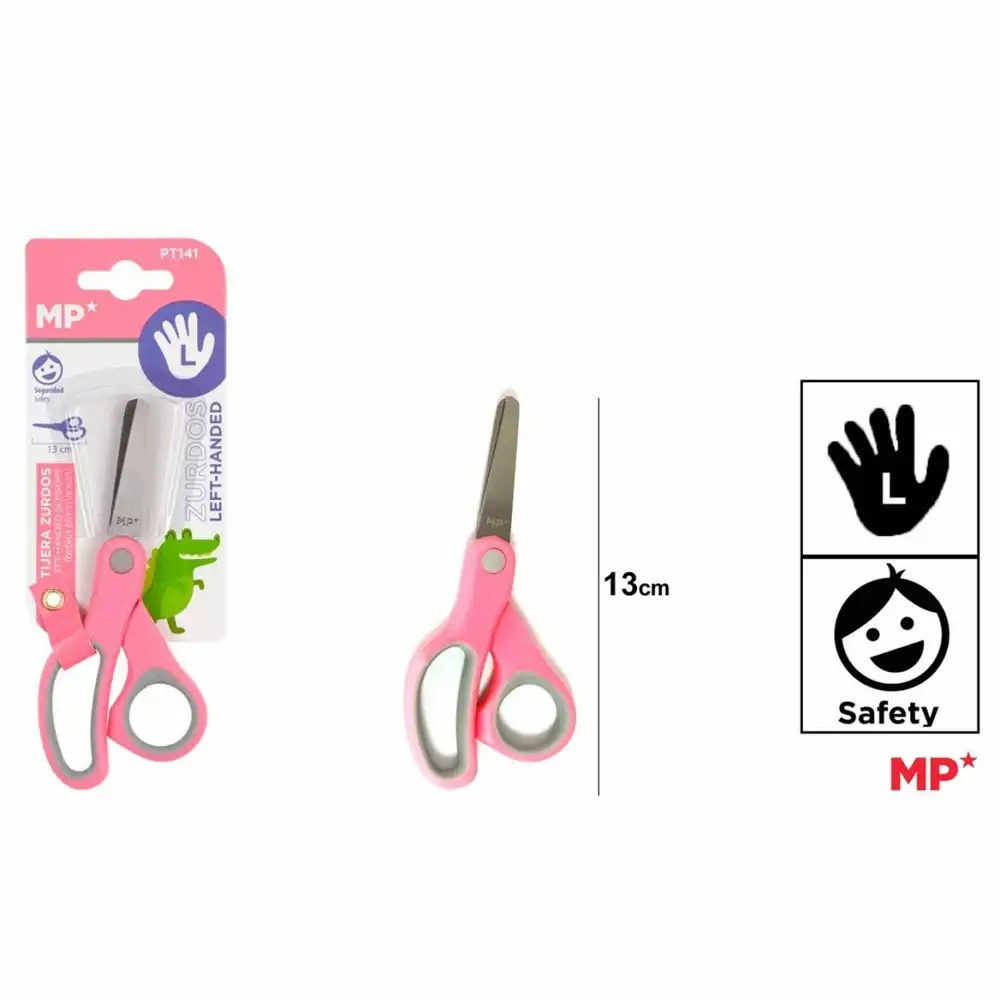 Foarfeca scolara Main Paper pentru stangaci, 13 cm, roz, design ergonomic