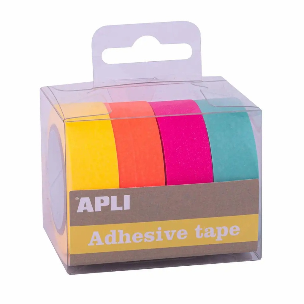 Set 4 role banda adeziva Apli Fluor, 15 mm x 10 m, culori diverse - proiecte creative