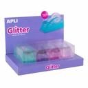 Display Apli Glitter Collection, 4 Dispensere Banda Adeziva Transparenta, 19 x 33 mm, 4 Culori, Lama Zimtata, 325 g