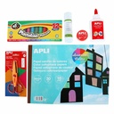 Pachet Kraft APLI: Lipici Solid, Foarfeca Creativa, Hartie Decupat, Banda Decorativa, Plastilina 12 Culori