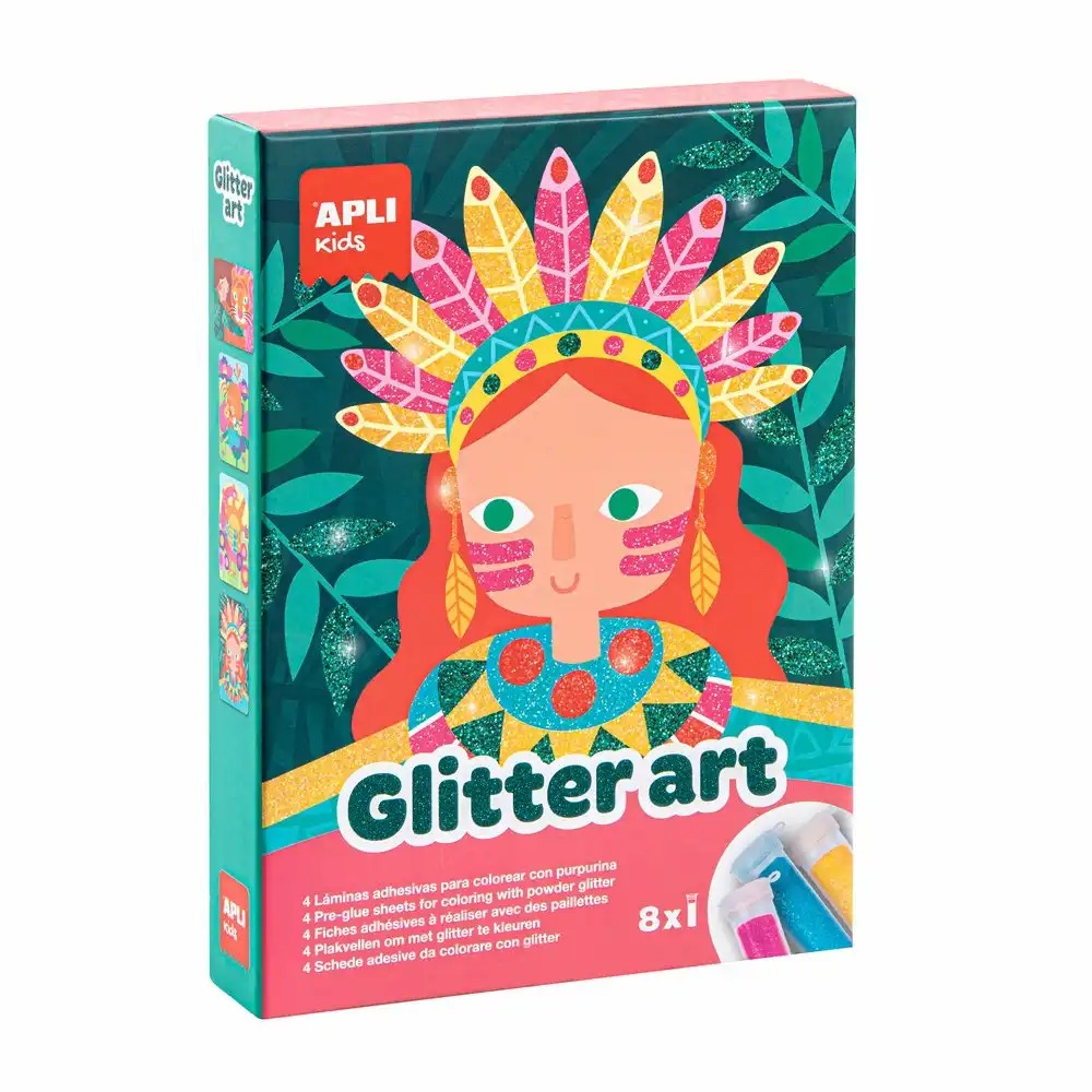 Set Glitter Art Apli Kids, 4 desene colorate, instrument inclus, recomandat copiilor 5+