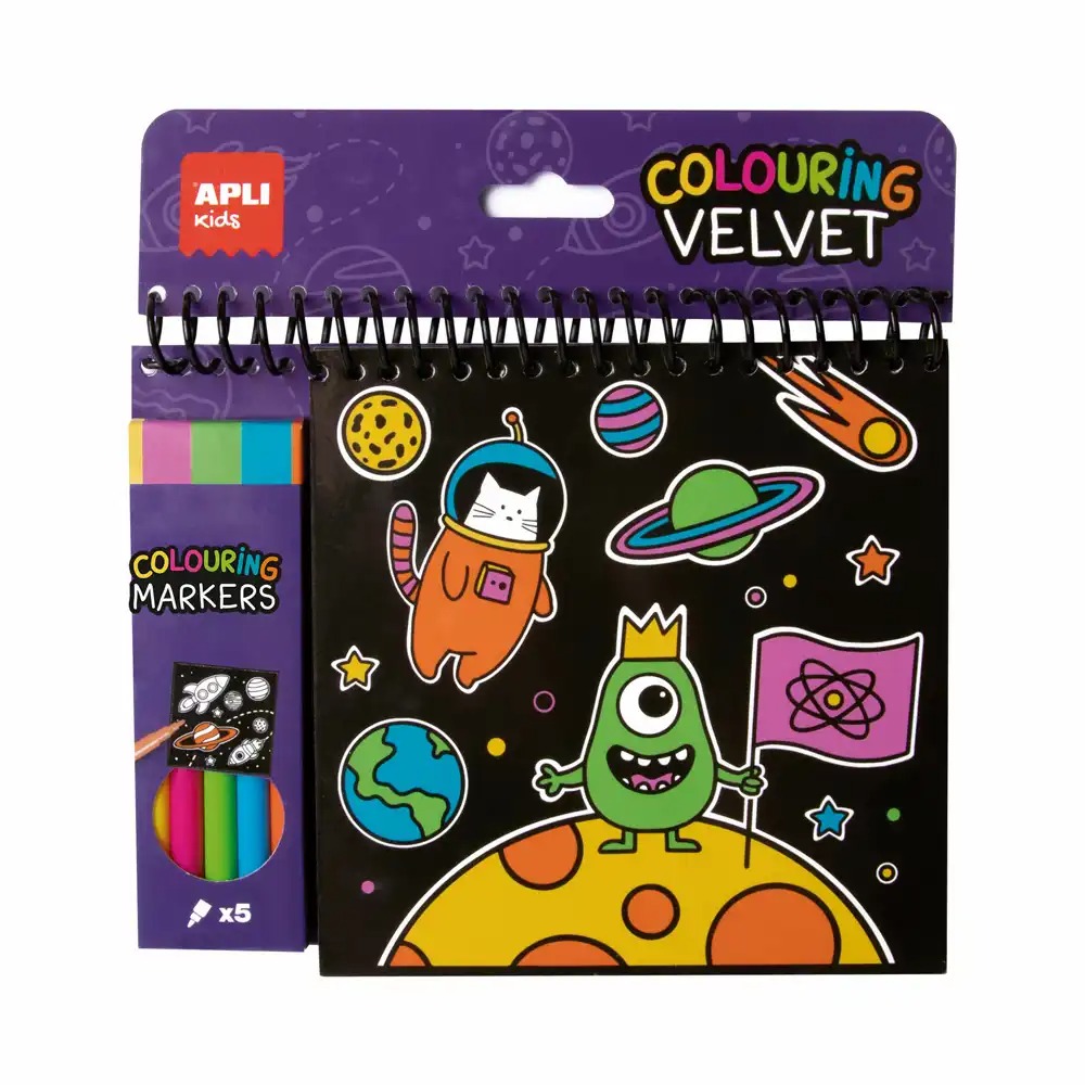 Carte de colorat Apli cu contur catifelat si 5 markere, potrivita pentru copii 3+, experienta tactila si educativa