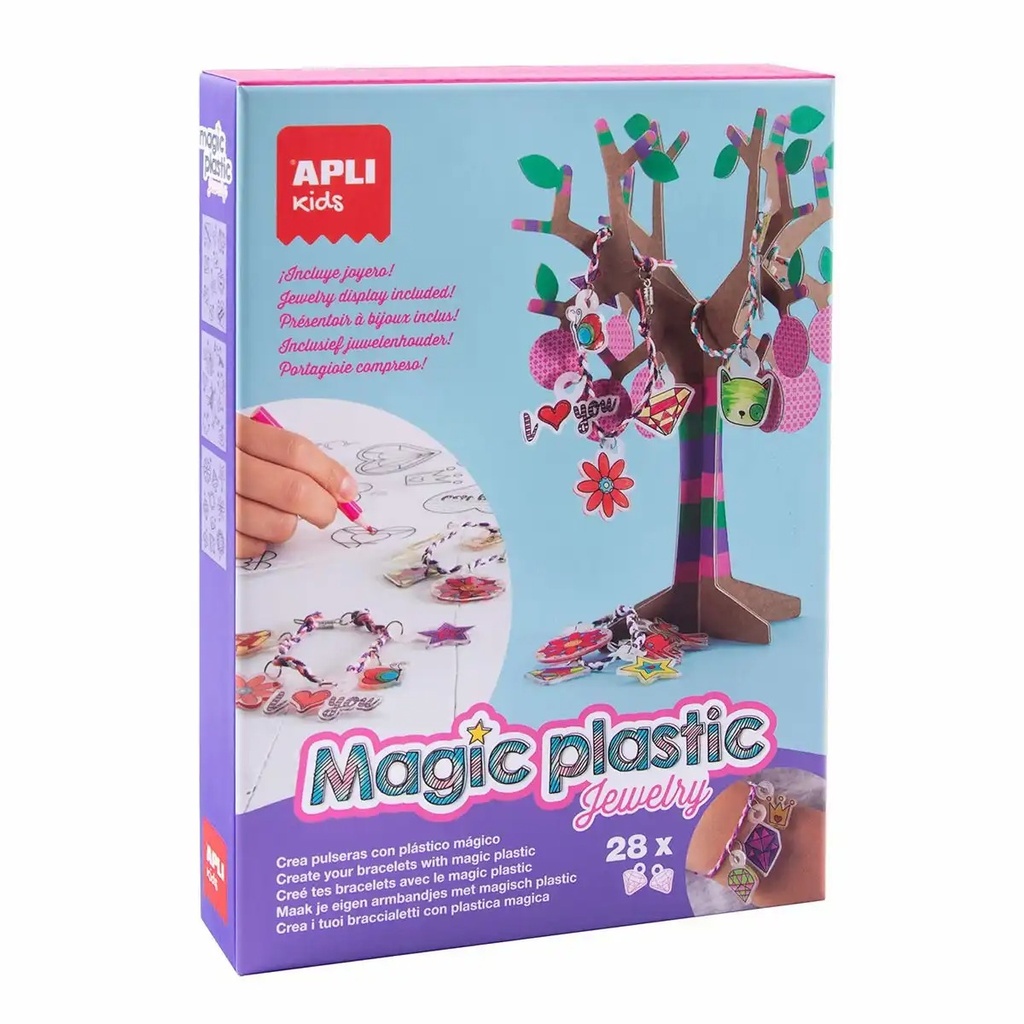 Kit artizanal bijuterii Magic Jewelry APLI, cu Magic Plastic, 3 foi, 6 creioane colorate, activitate educativa