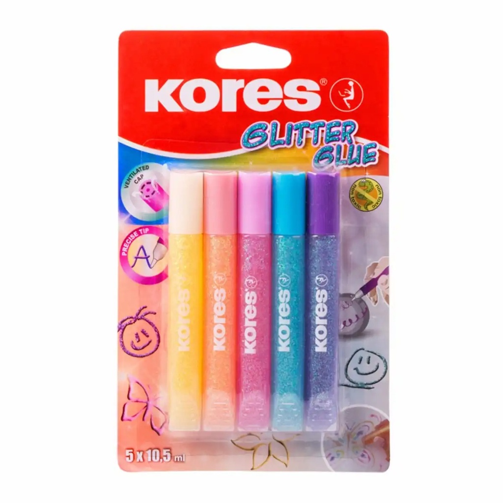 Lipici Kores Pastel, 10 g, 5 Culori, Varf Precis, Capac Ventilat