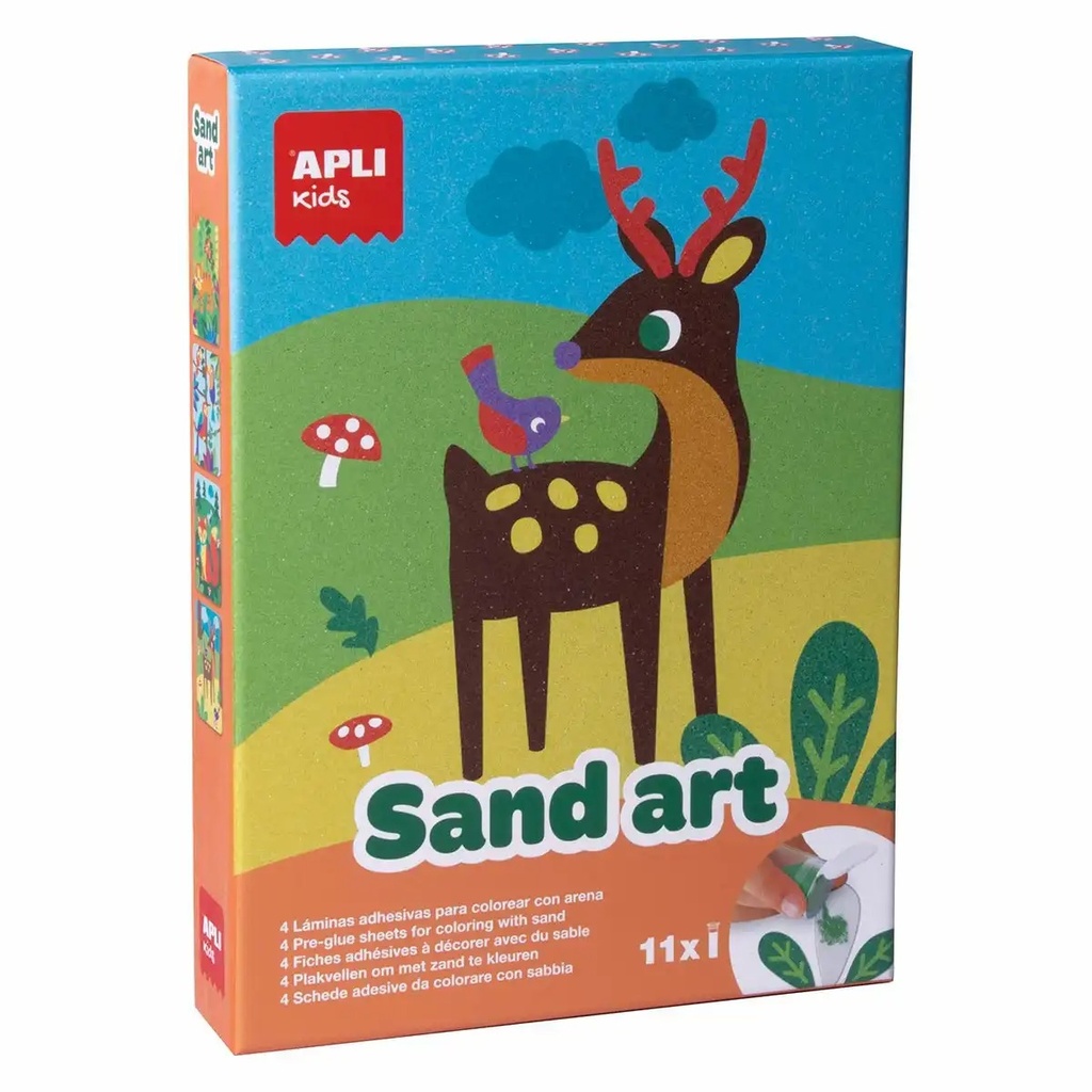 Set Creativ Desene cu Nisip APLI, 4 Planse + 10 Culori, Instrument Plastic Inclus
