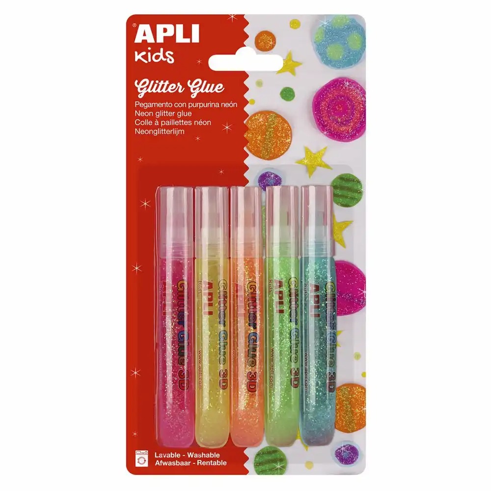 Lipici cu sclipici Apli, culori fluorescente si metalice, set de 10 culori pentru proiecte creative