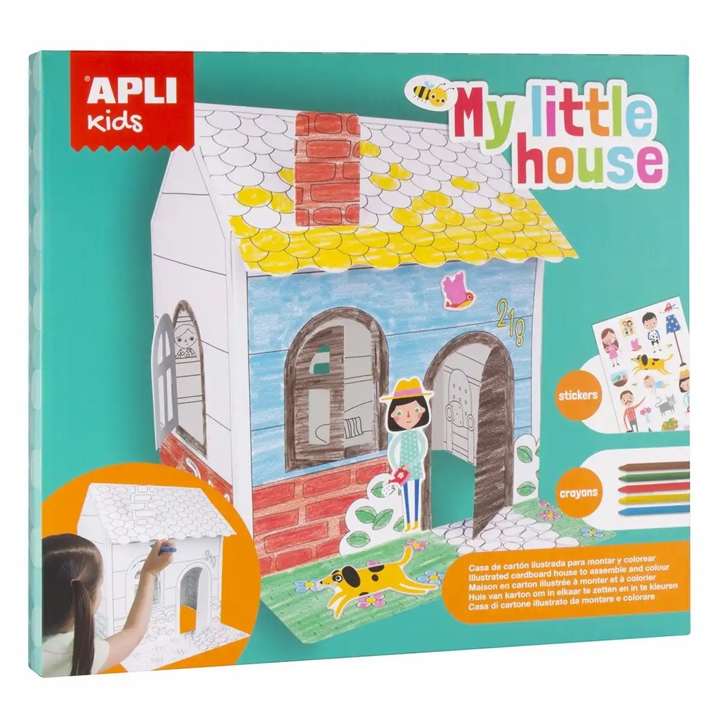 Set de Constructie Creativa APLI pentru Copii, Casa din Carton cu Autocolante si Creioane - Dezvoltare Creativa si Educativa