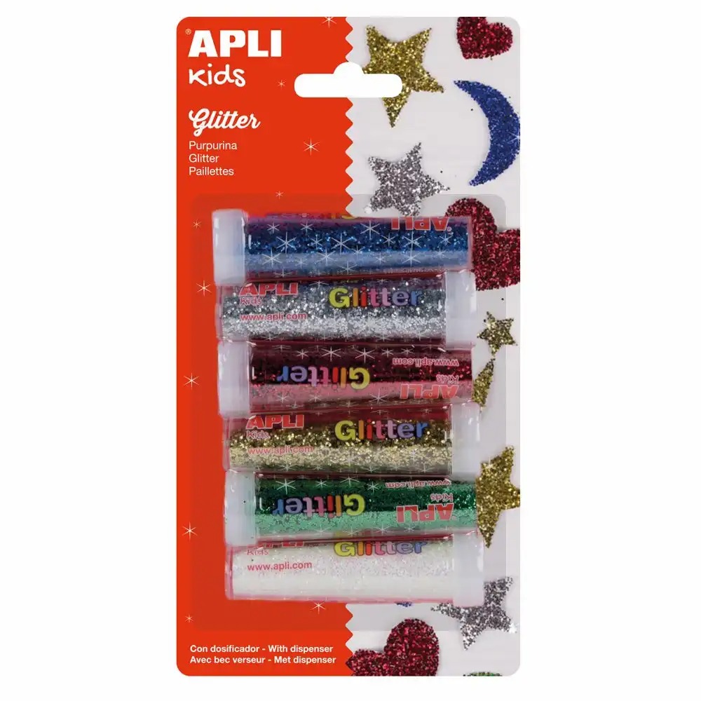 Set Sclipici APLI, 6 culori vibrante, 42g, capac dozare, pentru proiecte creative