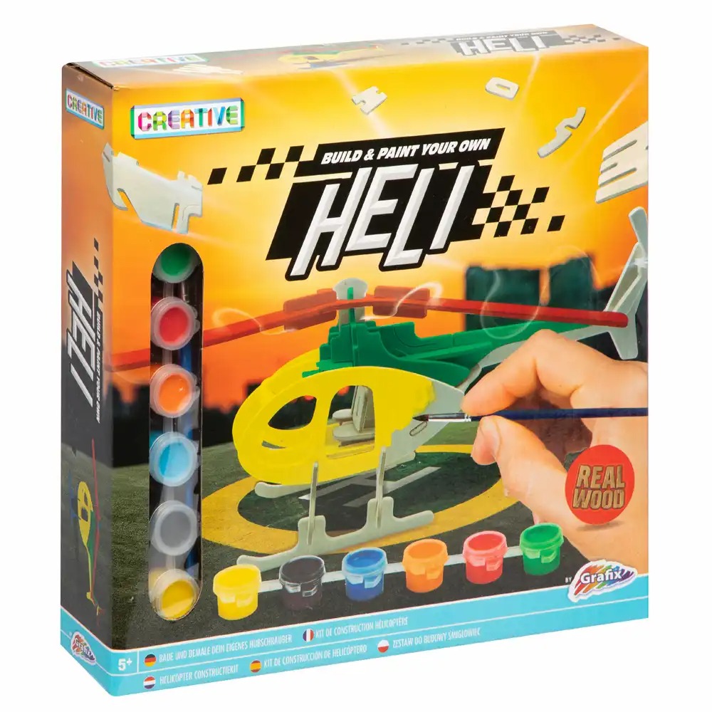 Set Creative Craft Grafix Lemn, Constructie si Pictura Elicopter, Educativ si Interactiv, Sigur si Durabil